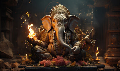 Illustration of Ganesha on an abstract background. - obrazy, fototapety, plakaty