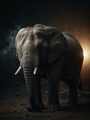 Fototapeta na wymiar A stunning capture of an elephant in a mystical, dark environment with dramatic lighting highlighting its features