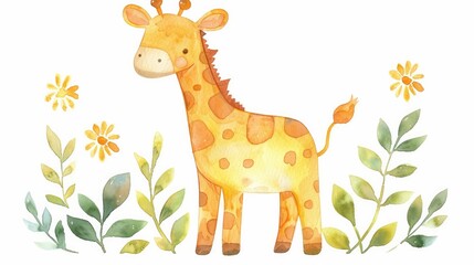 Adorable Giraffe in Whimsical Floral Nursery