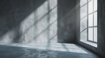 abstract. minimalistic background for product presentation. walls in  large empty room. can full of sunlight. Loft wall or minimalist wall. Shadow, light from windows to plaster wall.