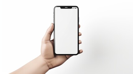 Mobile phone mockup with blank white screen in human hand, 3d render illustration put on a sweater, hold a smartphone Mobile digital device in arm isolated on white