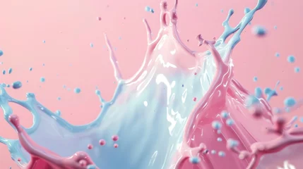 Foto op Plexiglas .Splash of milk with clipping path. 3D illustration, milk, liquid, drink, splashing, motion, dairy, beverage, cream, white, fresh, food, freshness, drop, Gen AI © pinkrabbit