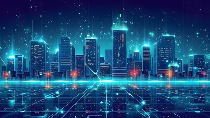 Obraz premium abstract futuristic city innovations 3d dynamic illustration. Dynamic light patterns.