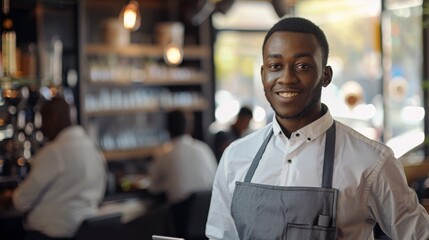 Obraz premium A Smiling Waiter in a Restaurant