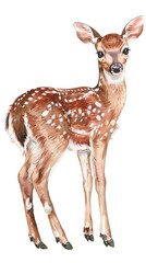 Captivating Watercolor of a Charming Young Deer in a Natural Setting