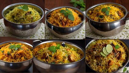 Food Idea Create a visually appealing collage with three distinct sections for each dish nd the play of colors in the dish.Veg Biryani Display a beautiful biryani pot filled with fragrant, steaming ve