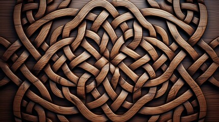 Celtic knot carved on wood background texture