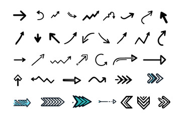 Arrow collection vector. Collection hand drawn arrows. Arrow icons set. Doddle and sketch arrow set. Direction symbols vector illustration