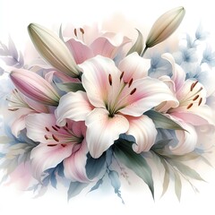 Bouquet lily flower watercolor isolated on white background. Botanical abstract flower art. Design for print, wallpaper, clipart, wall art for home decoration