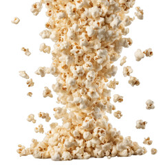A lot of popcorn falling down isolate on transparent background, cutout, png