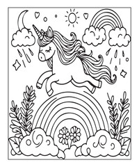 Fototapeta premium cute unicorn coloring page for kids