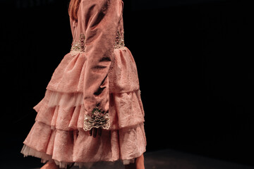 Cute children's Vintage Pink Ruffle Long Sleeve Dress. Elegant fashion for girls
