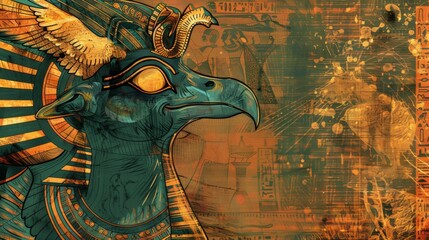 Amun Ra Egyptian pharaoh god drawing painting art wallpaper background - obrazy, fototapety, plakaty