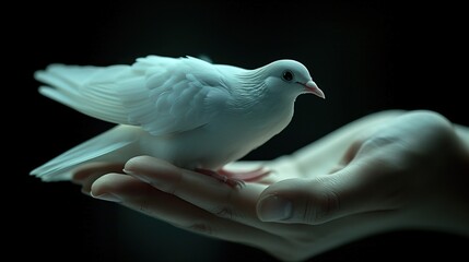 hand holding beautiful white dove, peace concept, world peace day 