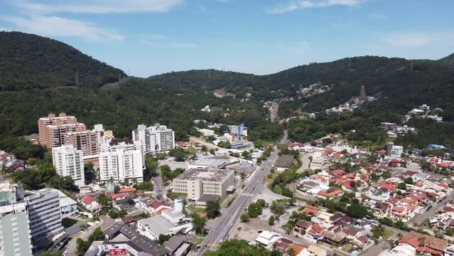 Aerial view of the avenue that goes to Mirante do Morro da Lagoa da Conceição in Florianópolis, Brazil.