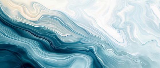 Arctic swirl layers of cerulean and ivory undulate in a cool abstract wave - obrazy, fototapety, plakaty