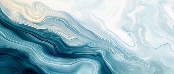 Fotobehang Arctic swirl layers of cerulean and ivory undulate in a cool abstract wave © thowithun