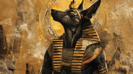 Anubis Egyptian afterworld god drawing painting art wallpaper background - obrazy, fototapety, plakaty