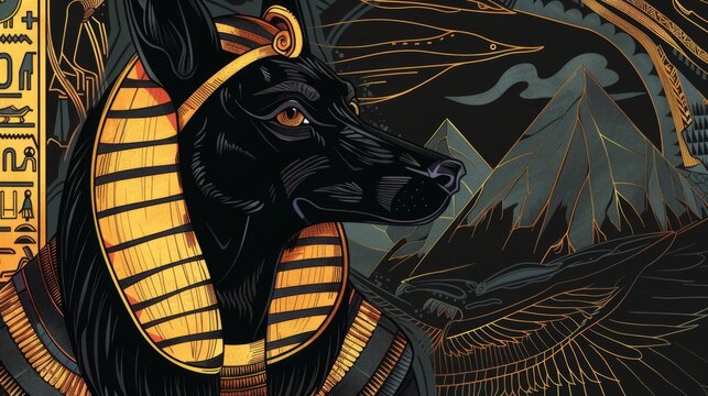 Anubis Egyptian afterworld god drawing painting art wallpaper background