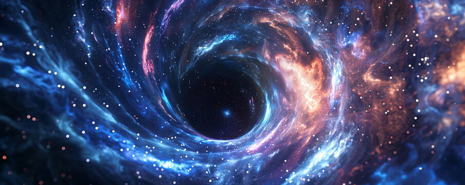 Fototapeta Abstract space Black hole over star field in outer space wallpaper background. generative ai