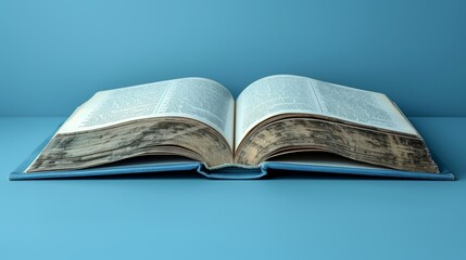 Copy space concept with open white book on blue background. - obrazy, fototapety, plakaty