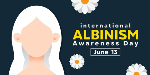 International Albinism Awareness Day. Women and flower. Great for cards, banners, posters, social media and more. Black background. 
 