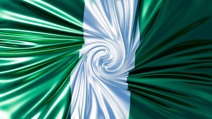 Mesmerizing Vortex of Nigerian Flag Colors in Silk Fabric Illusion