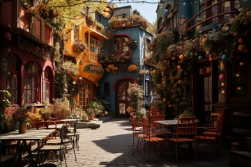 Naklejka premium Beautiful flower cafe in sunshine day 