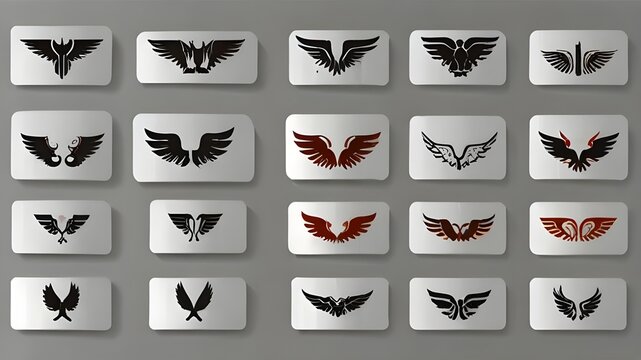 set of shields A collection of icons with wings. A basic collection of vector wings icons for web design with a white backdrop
