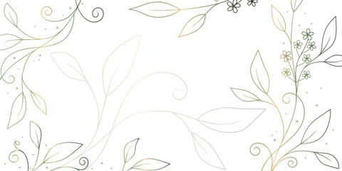 Botanical banner with green and gold gradient. Design for wedding invitation, cover, flyer, certificate, celebration blank. Beauty vector illustration.