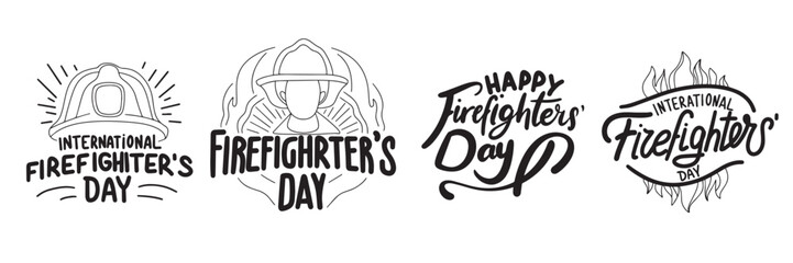 International Firefighter's Day text. Hand drawn vector art.
