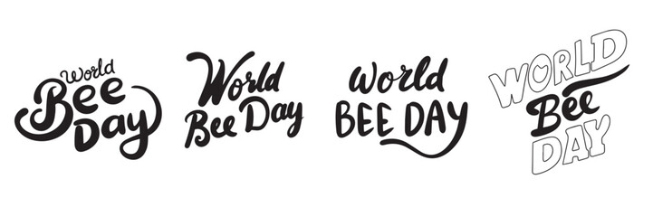 World Bee Day text. Hand drawn vector art.