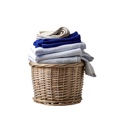 A basket filled with neatly folded clothes, Isolated on transparent background