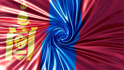 Mongolian Flag Ripples in a Mesmerizing Abstract Twist of Red and Blue