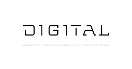 Digital modern alphabet font, typography technology, electronic, movie, digital, music, future logo creative design, vector illustration 10EPS