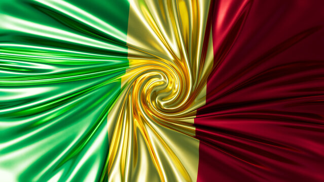 Spectacular Swirl of Mali Flag Colors in Luminous Abstract Design