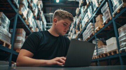 Worker Managing Inventory on Laptop