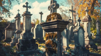 Fototapeta premium Old ancient grave cemetery wallpaper background