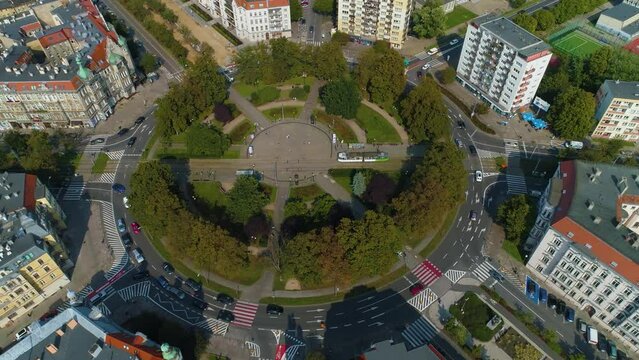 Plac Grunwaldzki Square Szczecin Rondo Aerial View Poland