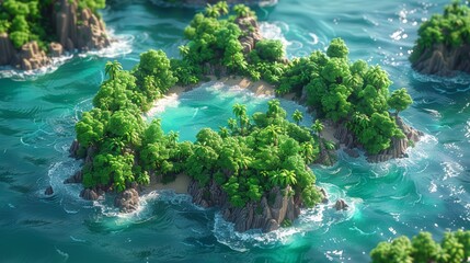 Tropical Island Oasis: Lush Forest Paradise in the Vast Ocean Generative AI
