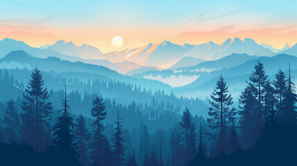 sunrise over mountains illustration 