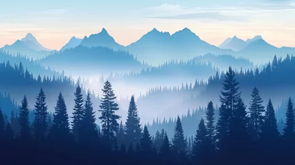 Tuinposter mountain landscape with fog illustration  © damien