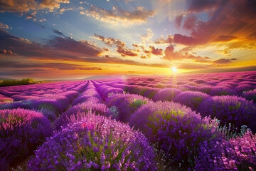 Obraz premium lavender field at sunrise