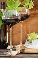 Still life with red wine and chesse