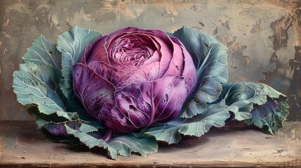 Victorian Era Botanical Drawing of a Red Cabbage Generative AI - obrazy, fototapety, plakaty