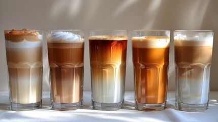 Assortment of Coffee Beverages in Varied Glassware Generative AI