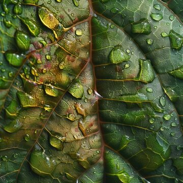 Detailed view of the grooves in a leaf after a rainstorm