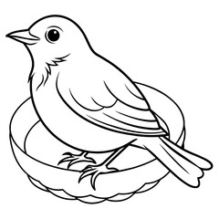 Robin bird in nest, on white background logo icon vector illustration