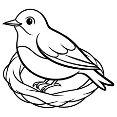 Robin bird in nest, on white background logo icon vector illustration