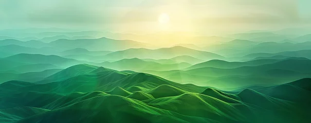 Foto op Canvas Abstract organic green hills and mountains hazy dusk effect. wallpaper background illustration, climate change concept. © Face Off Design